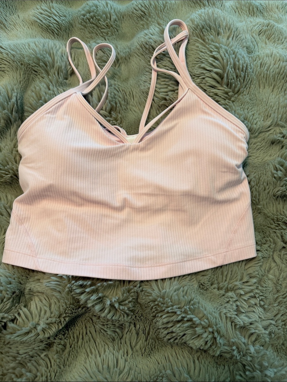 lululemon light pink ribbed crossover-strap bralette